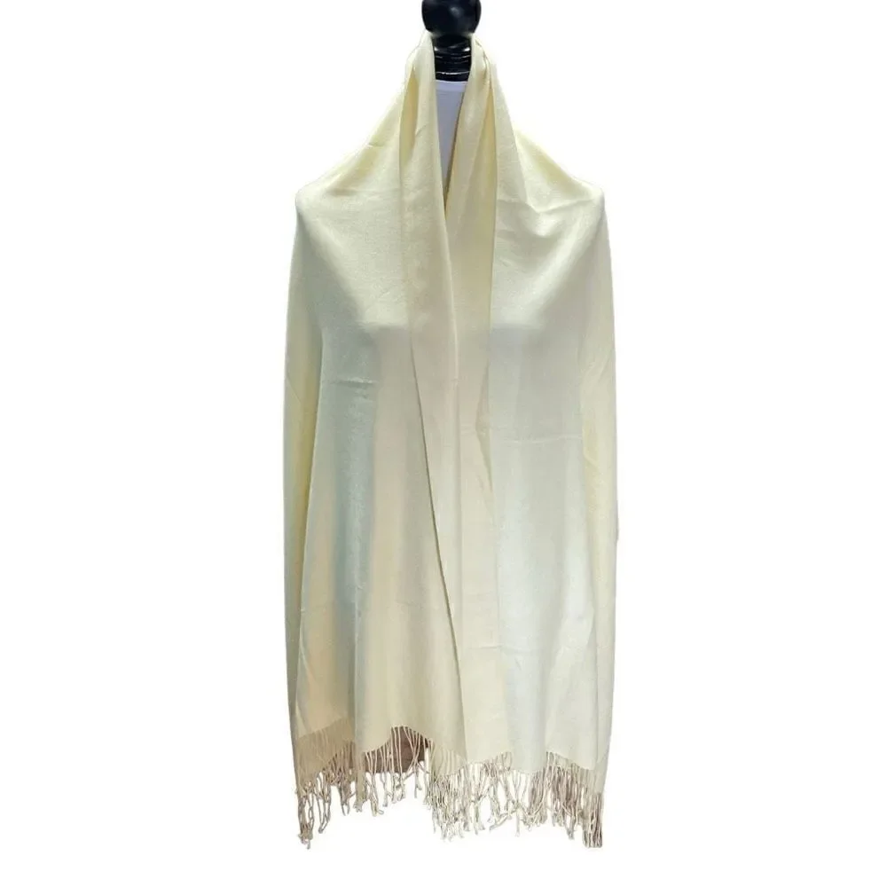 Wrap Scarf 4” Fringe Edge Light Yellow Women Width 28” Length 74”